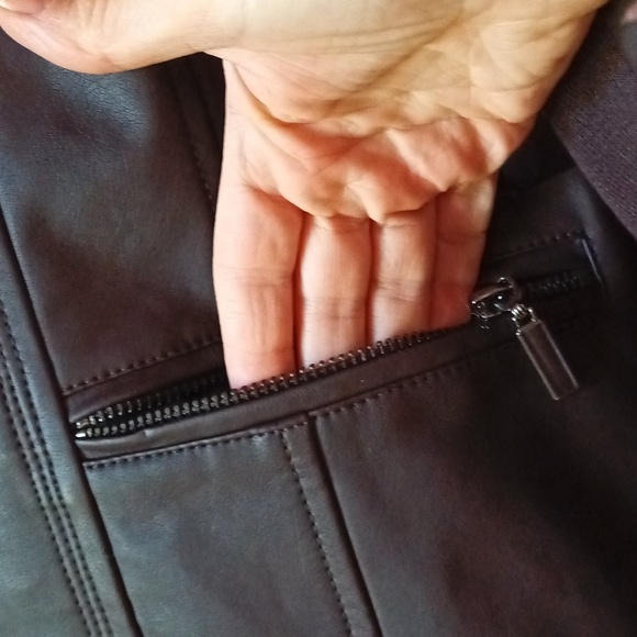 NEW Mo-Ka Faux Leather Jacket Lined Zip Pockets  Chocolate Burgundy Plum Small - Picture 4 of 14